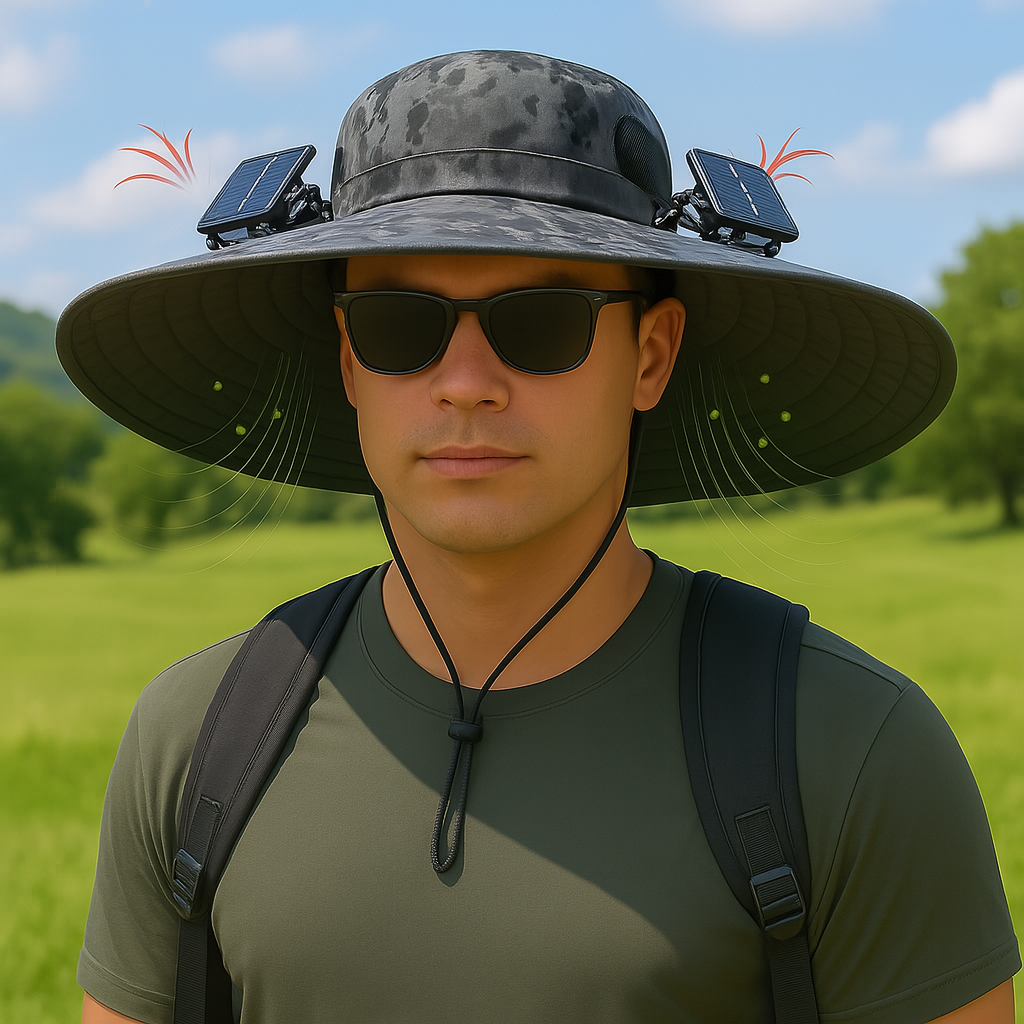 2025 Solar Fan Hat – Breathable, Waterproof, Wide-Brim Sun Hat with Built-in Fan for Outdoor & Fishing Use | Dual Power Options: Solar & Battery | 3-Speed Cooling | Stay Cool & Protected