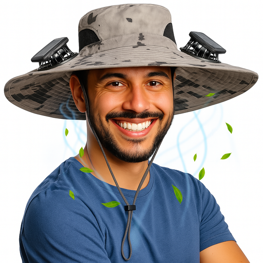 2025 Solar Fan Hat – Breathable, Waterproof, Wide-Brim Sun Hat with Built-in Fan for Outdoor & Fishing Use | Dual Power Options: Solar & Battery | 3-Speed Cooling | Stay Cool & Protected