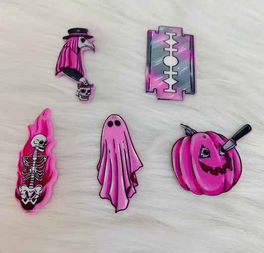 「Halloween Acrylic Card」Pink Card with Hole for Any Chain Style DIY Charm FunBeauty Free Shipping over $30